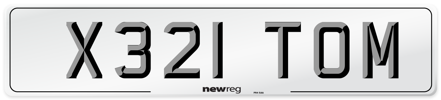 X321 TOM Number Plate from New Reg